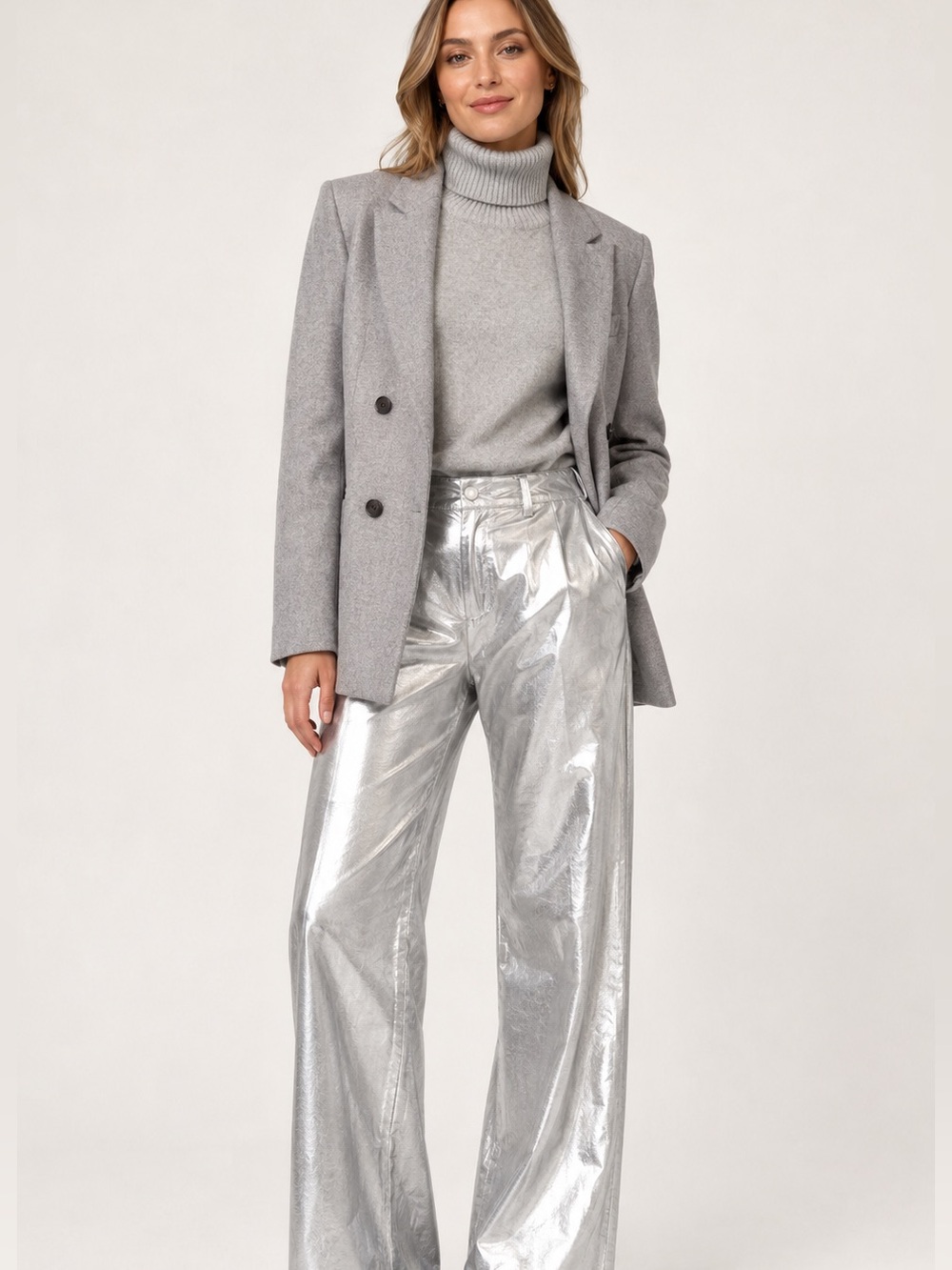 Gibson Latimer Silver Chrome Perfect Fit Wide Leg Sculpt Power Mesh Panel size 8